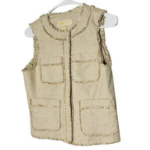 Michael Michael Kors Tan Cream Tweed Button Front Pockets Vest  Size 6